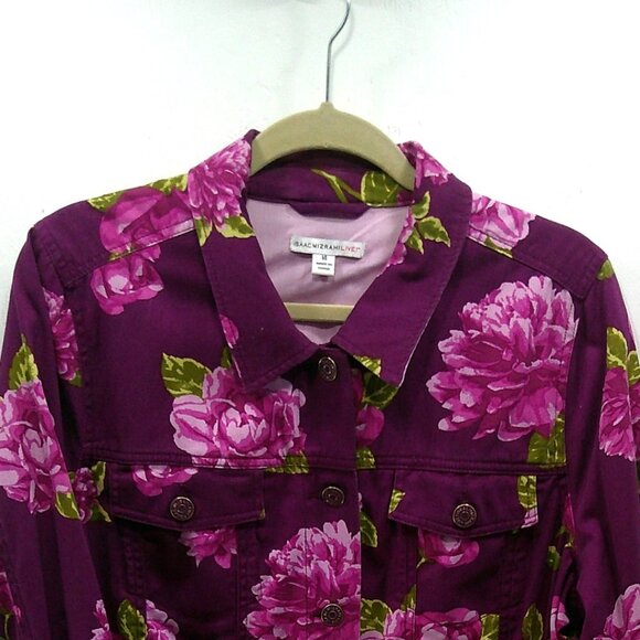 Issac Mizrahi Purple Floral Button Down Collared Jacket Size 14 - Picture 2 of 9